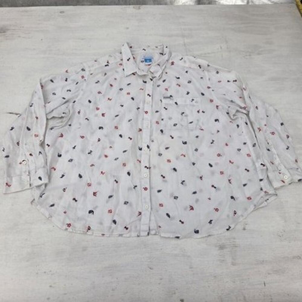 Columbia PFG Shirt Women 2X White All Over Print Long Sleeve Button Up Outdoors